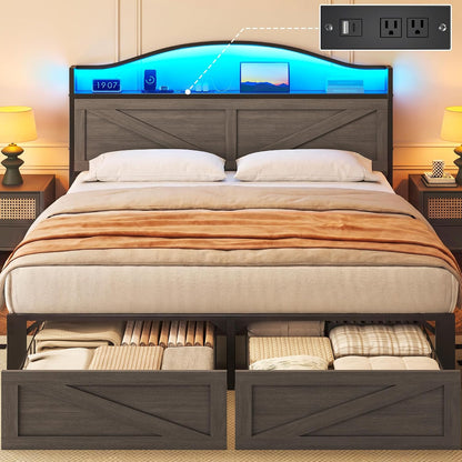 lifezone queen bed with farmhouse storage headboard, queen, main product view