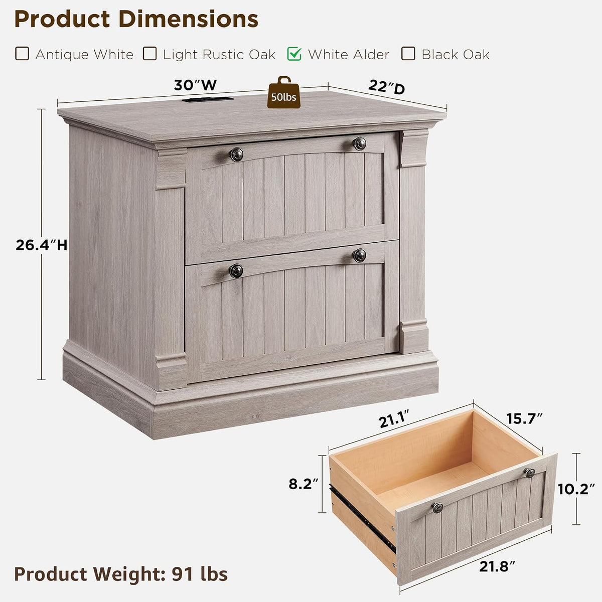 t4tream 30" farmhouse nightstand with charging station, white shown in use