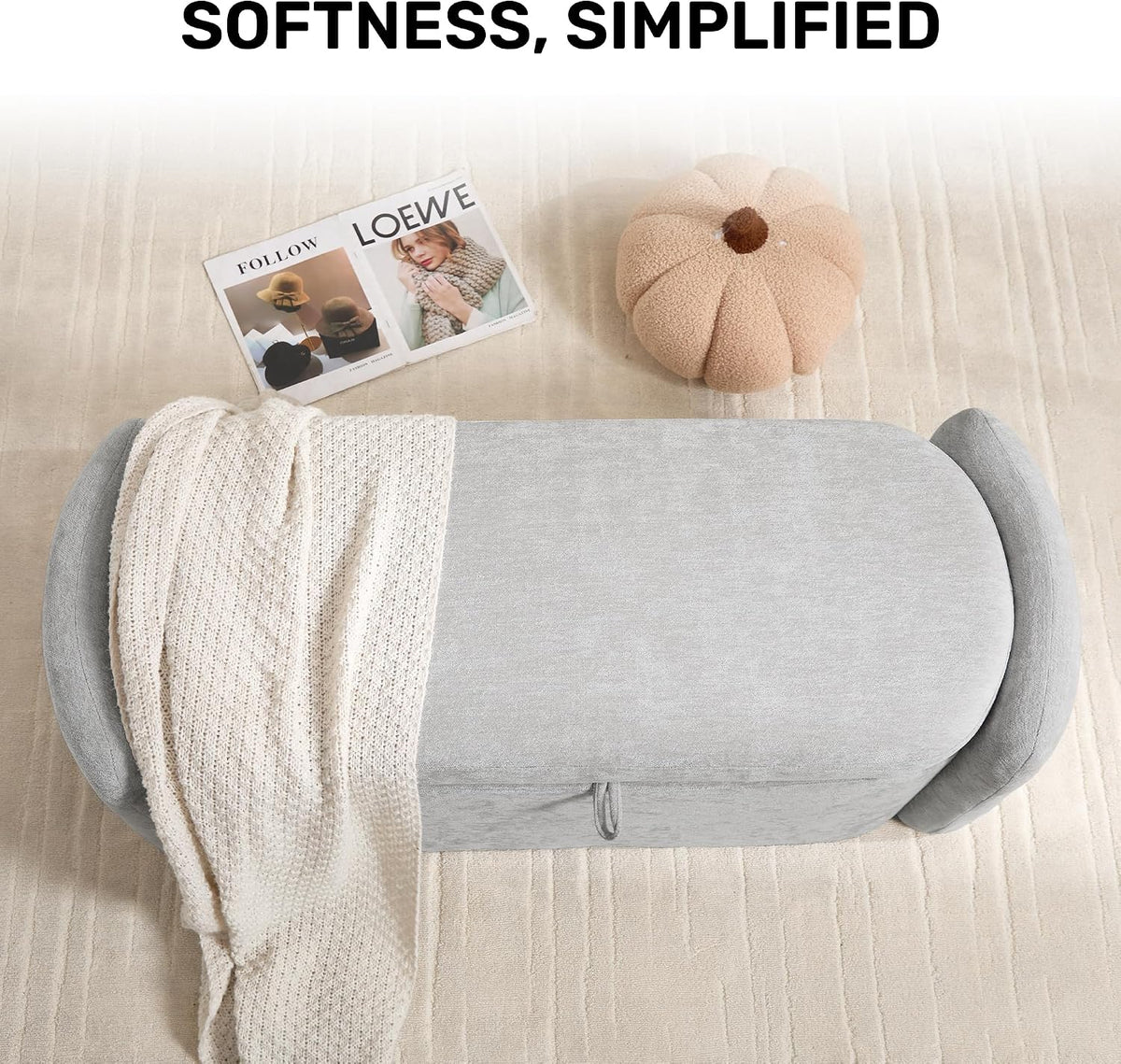 oval ottoman bench with 20 gal of storage, package contents