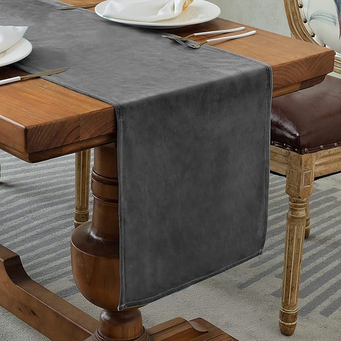 BALCONY & FALCON Velvet Table Runner 14"x118" Dark Gray Luxury Machine Washable by BALCONYFALCON