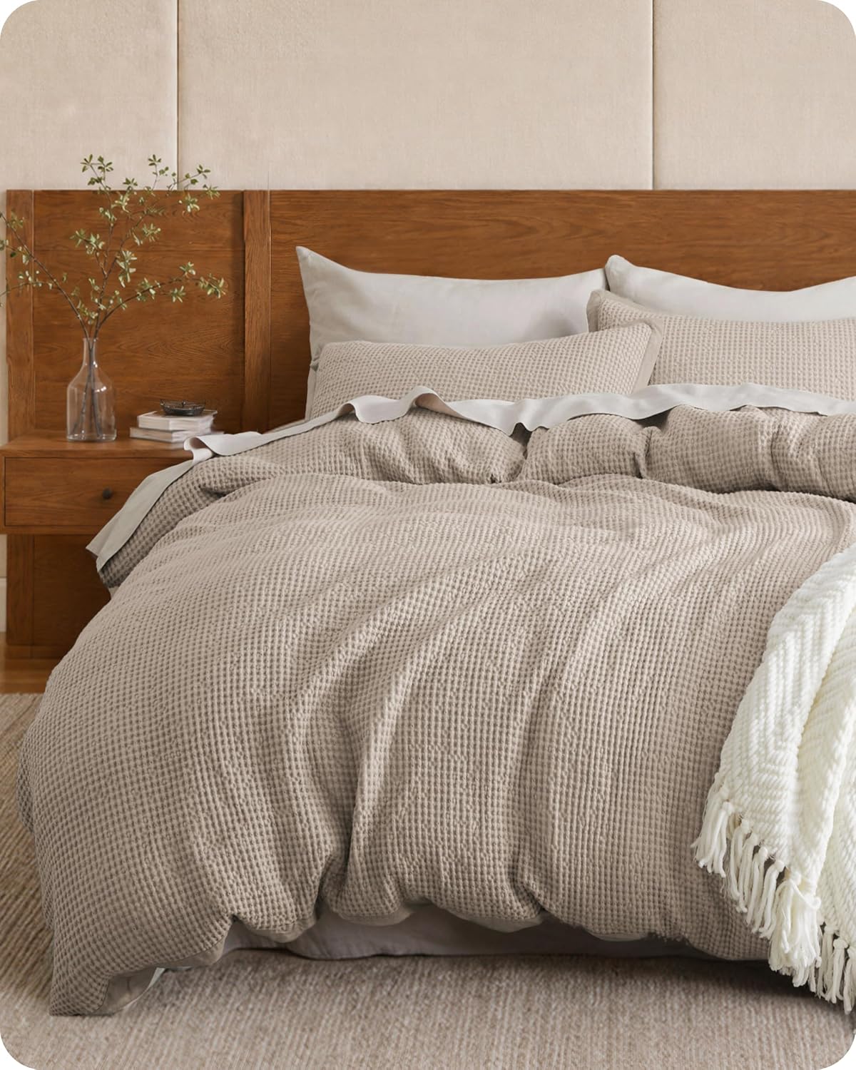 bedsure purewoven 3 pieces 100% cotton waffle duvet, main product view
