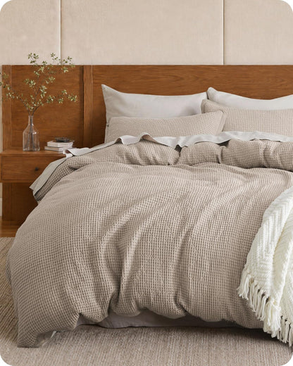 bedsure purewoven 3 pieces 100% cotton waffle duvet, main product view