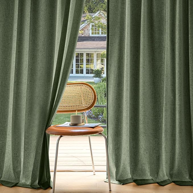 MIULEE Non-See-Through Privacy Linen Curtains 2 Panels, Olive Green Light by MIULEE
