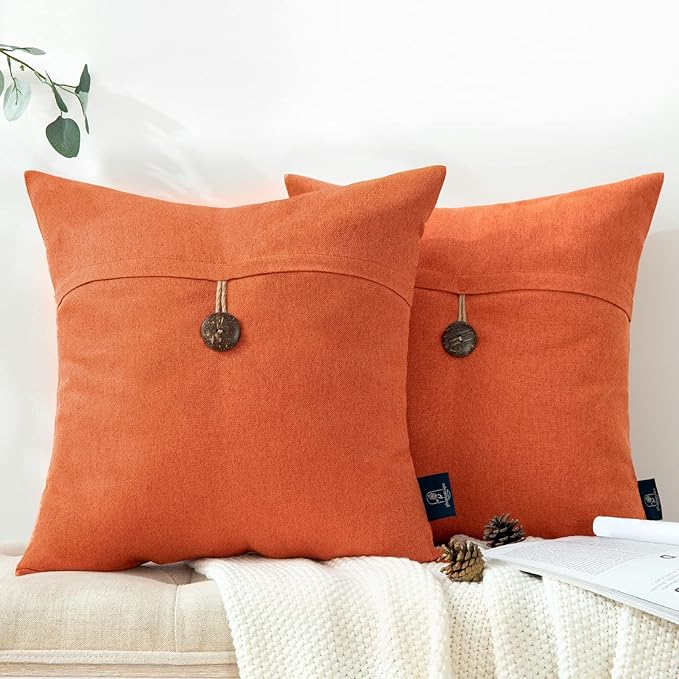Phantoscope Pack of 2 Farmhouse Throw Pillow Covers Premium Coconut Button by Phantoscope