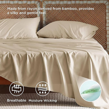 Bedsure Queen Sheet Set, Rayon Derived from Bamboo, Cooling Sheets, Deep Pocket - Image 3