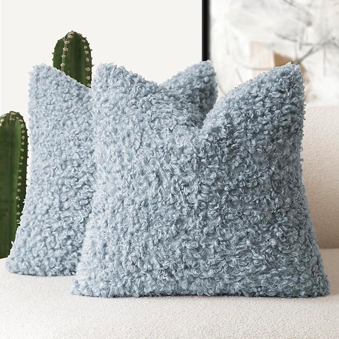 Foindtower 2 Pieces 16x16 Inch Misty Blue, Faux Fur Throw Pillow Cover Accent by Foindtower