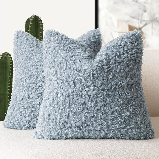 Foindtower 2 Pieces 18x18 Inch Misty Blue, Faux Fur Throw Pillow Cover Accent by Foindtower