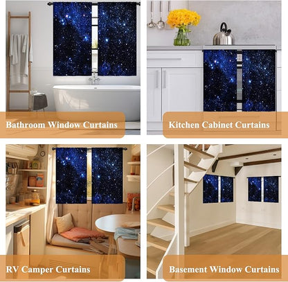 Renaiss 26 x 45 Inch Universe Kitchen Curtains Night Blue Galaxy Cafe Short - Image 7