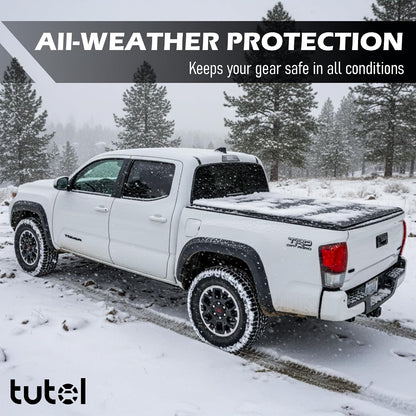 tutel low profile hard shell flip-up truck bed, front angle view