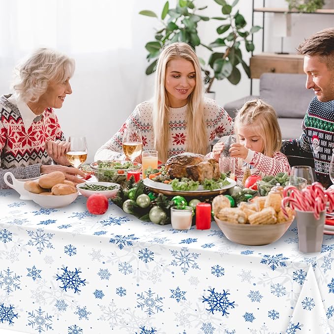 1 Pieces Snowflake Christmas Party Tablecloth Decorations, Plastic White - Image 5
