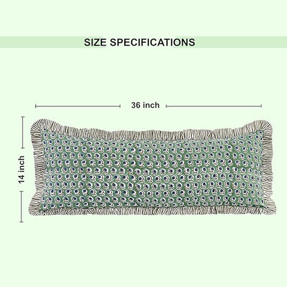 Ridhi Basil Green 100% Cotton Block Print Ruffle Lumbar Sham Cover Handmade - Image 6