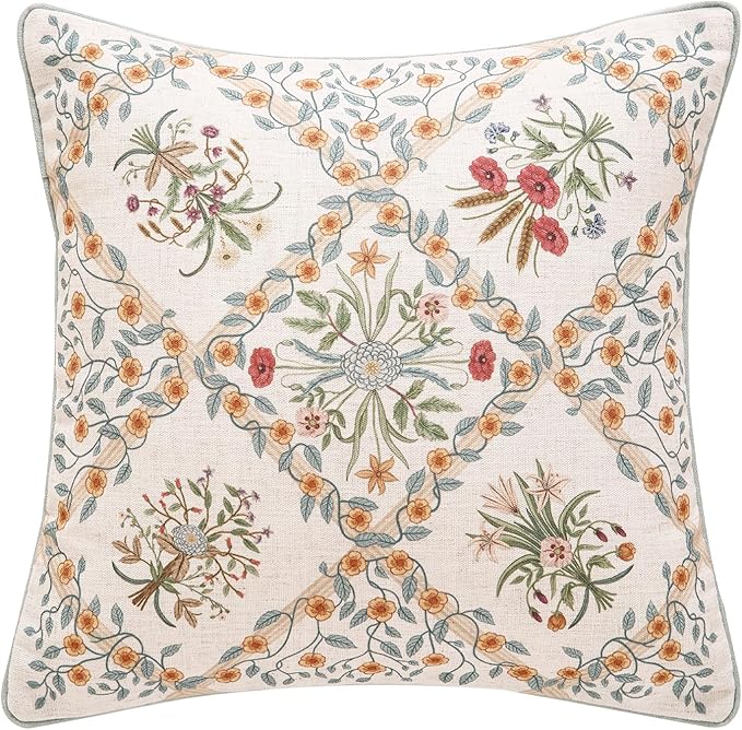 ISAENNE Design Linen Throw Pillow Covers 18"x18", Square Farmhouse Cushion by Isaennehomedecoration