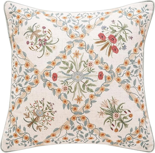 ISAENNE Design Linen Throw Pillow Covers 18"x18", Square Farmhouse Cushion by Isaennehomedecoration