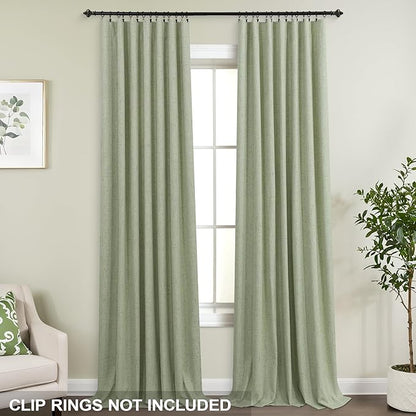 KOUFALL Extra Long 108 Inch Curtains Linen Blackout, Sage Green Thermal Heat - Image 4