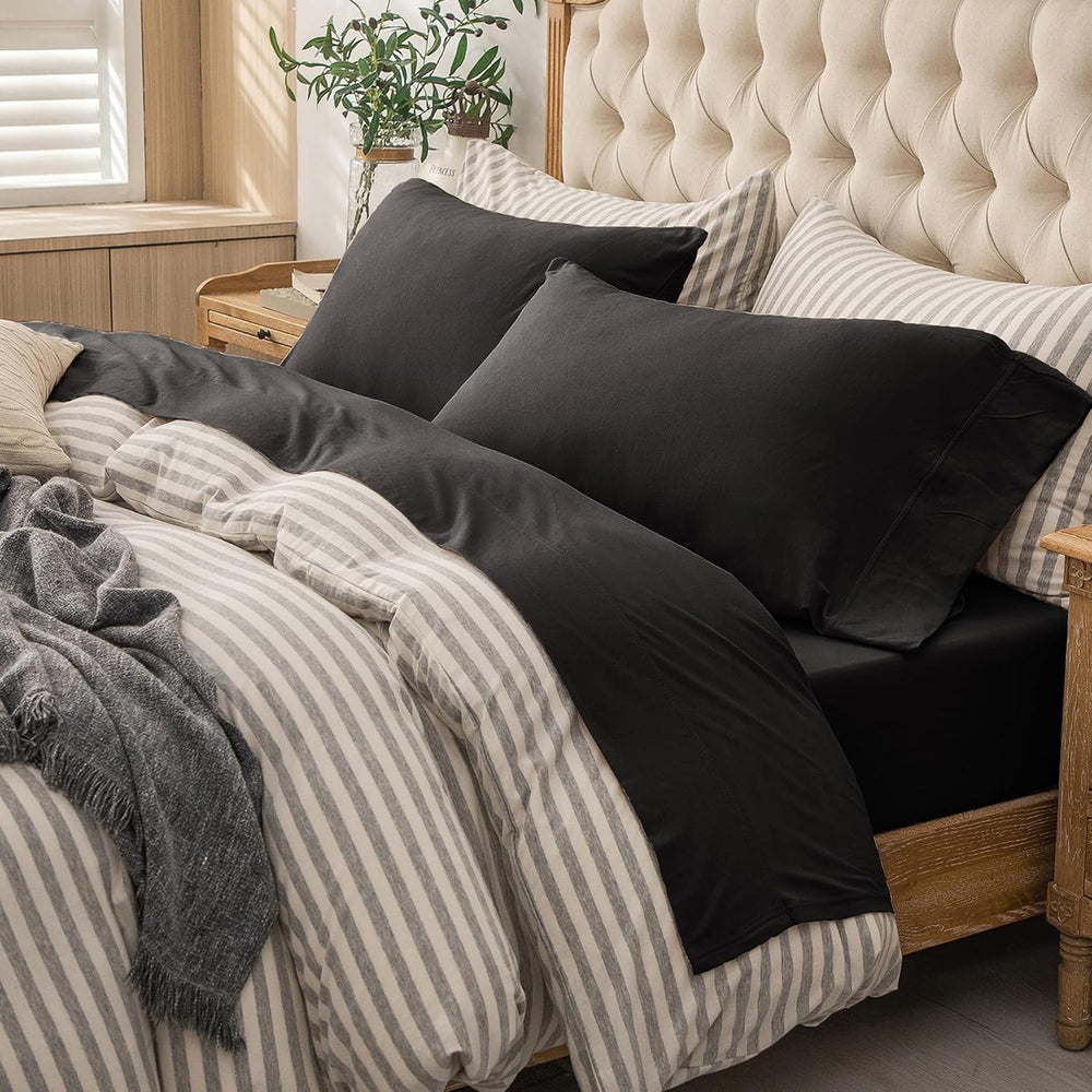 PURE ERA Jersey Knit Sheet Set Solid Black Queen