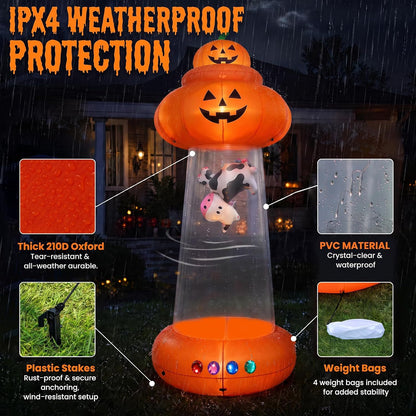 9 FT Halloween Inflatable Pumpkin, UFO Unique Alien Cow Abduction Design