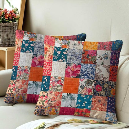 Printed Floral Patchwork Throw Pillow Covers 18x18 Set of 2 | Vintage - Image 3