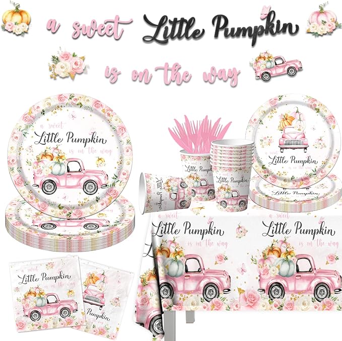 Little Pumpkin Baby Shower Party Decorations Tableware, Napkins by GREHUMOR