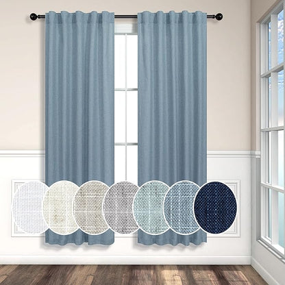 Blue Curtains 38 Inch Width for Kitchen Door 2 Panels Back Tab Rod Pocket Semi by Pitalk