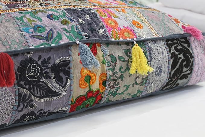 CRAFT KALA Indian Square Patchwork Traditional Pouf Cover Indian Living Room - Image 9