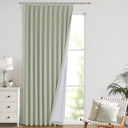 Vision Home Soft Green Pinch Pleated Full Blackout Curtains Linen Blended Room - Image 8