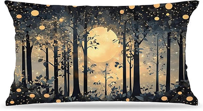 Rustic Night Moon William Morris Inspired Forest Decor Pillow Covers 18x18 by Unknown