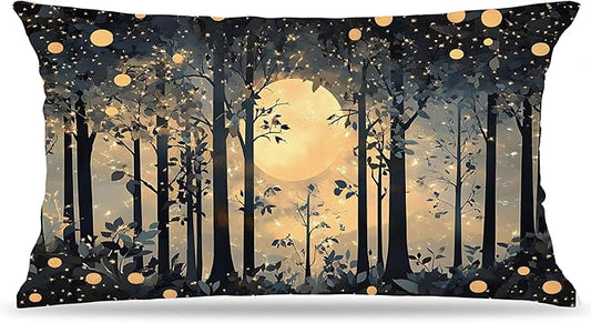 Rustic Night Moon William Morris Inspired Forest Decor Pillow Covers 18x18 by Unknown