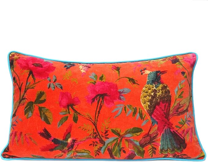 Eyes of India Velvet Floral Flower Bird Throw Pillow Sofa Cushion Cover Case by EyesofIndia