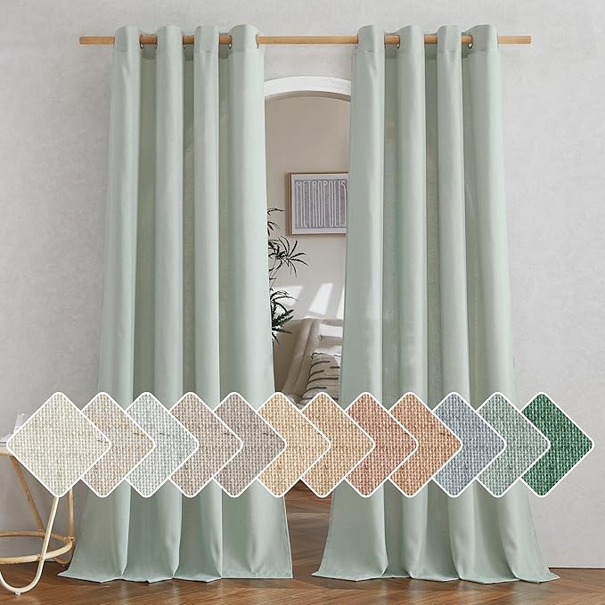 NICETOWN Thick Linen Sage Green Curtains 84 inch Length 2 Panels, Grommet Linen by NICETOWN