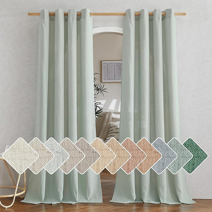 NICETOWN Thick Linen Sage Green Curtains 84 inch Length 2 Panels, Grommet Linen by NICETOWN