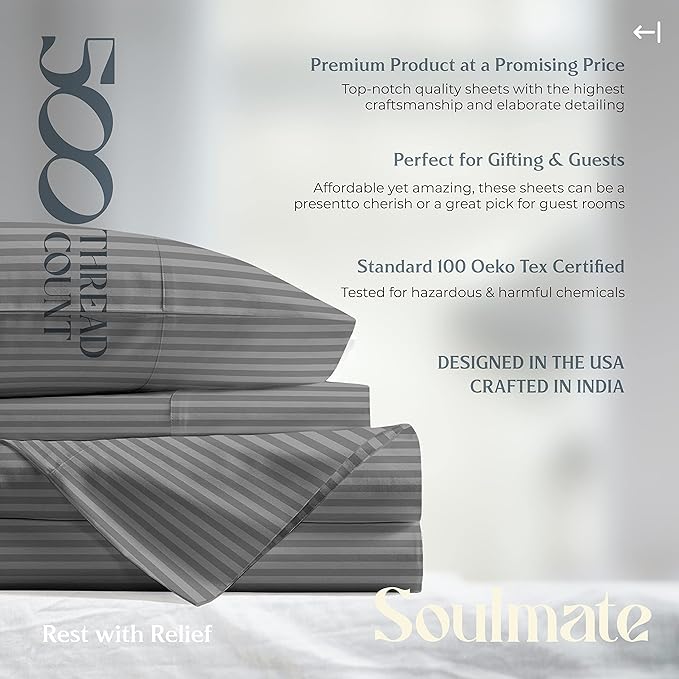 Mayfair Linen 100% Cotton Striped Sheets Split King Size Bed Set - Image 7
