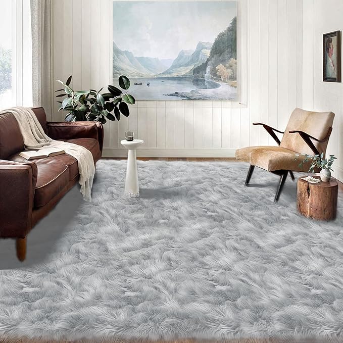 Latepis Washable Area Rugs 9x12 Living Room Gray Fur Rug Super Large Faux by Latepis