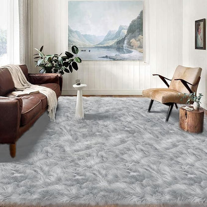 Latepis Washable Area Rugs 9x12 Living Room Gray Fur Rug Super Large Faux by Latepis