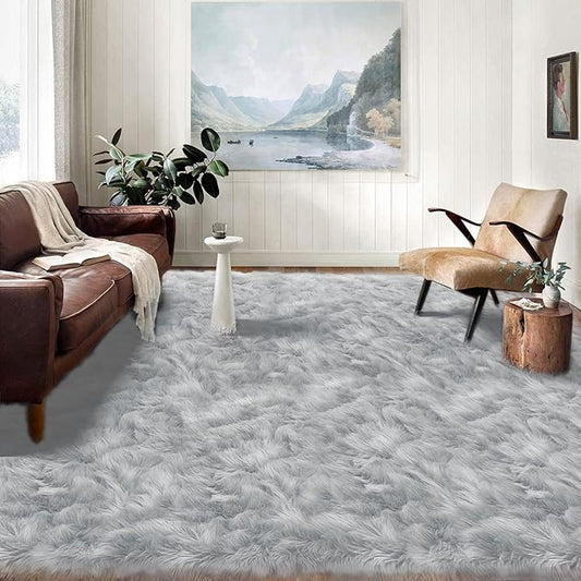 Latepis Washable Area Rugs 9x12 Living Room Gray Fur Rug Super Large Faux by Latepis