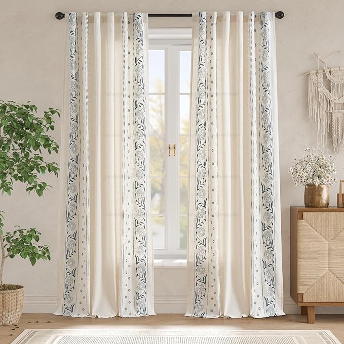 jinchan Winslow Linen Curtains for Bedroom 108 Inches Length Embroidered - Image 3