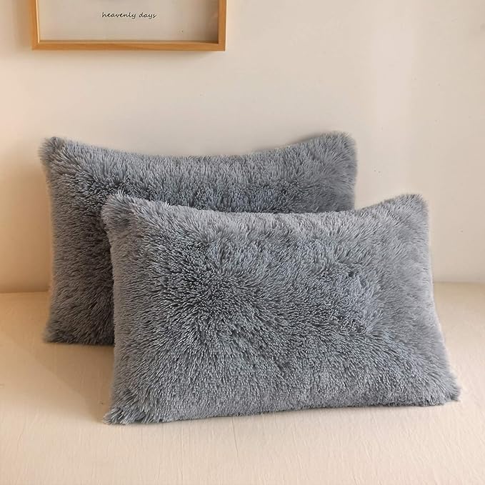 XeGe Faux Fur Throw Pillow Cases, Plush Shaggy Ultra Soft Pillow Covers by XeGe