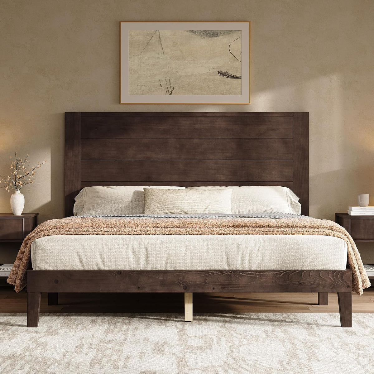 amerlife queen size solid wood bed frame with, main product view