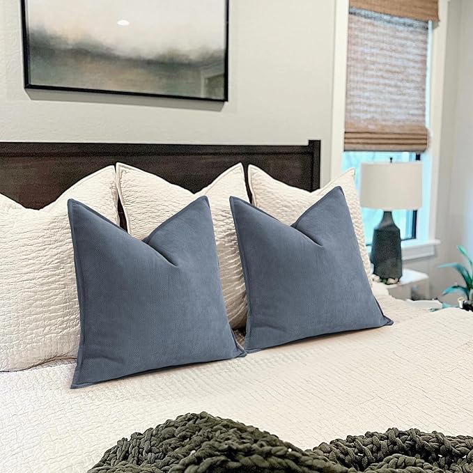 ZWJD Dusty Blue Pillow Covers 24x24 Inch Set of 2 Chenille Throw Pillow Covers - Image 5