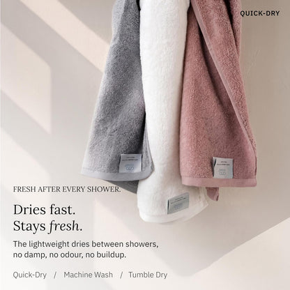 california design den organic cotton luxury bath towel shown in use
