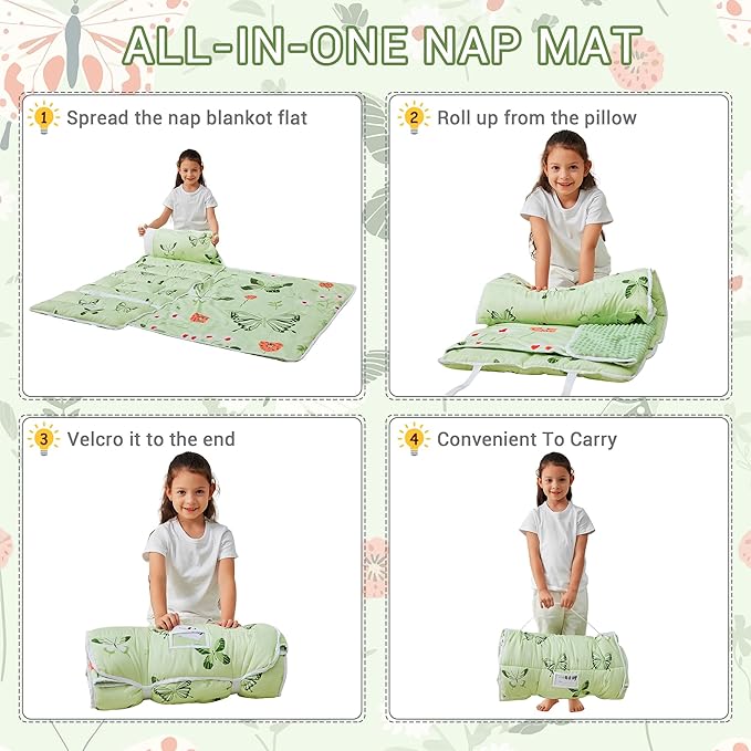Toddler Nap Mat with Pillow and Blanket, Extra Large Rolled Napping Mats - Image 9