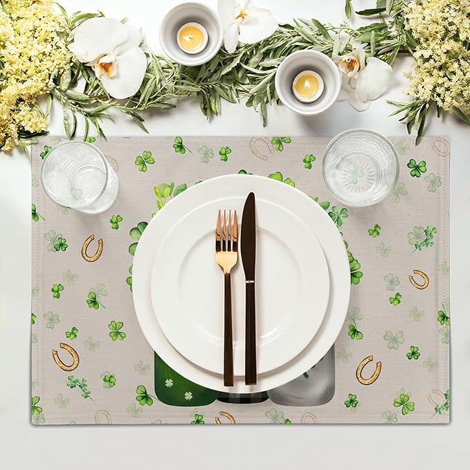 Giwawa 12"x18" Patrick Vases Placemats Set of 4 Lucky Shamrocks Horseshoes - Image 3