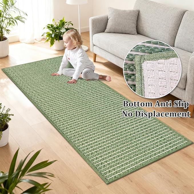 Sage Green Runners for Kitchen 24"x60" Non Slip Braided Long Bathroom Runner - Image 4
