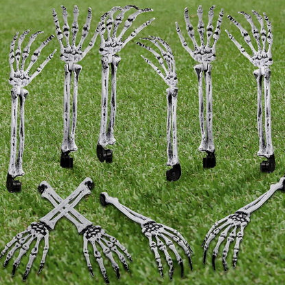 Wonderjune 10 Pcs Skeleton Hands Stakes Halloween Yard Decor,Black White