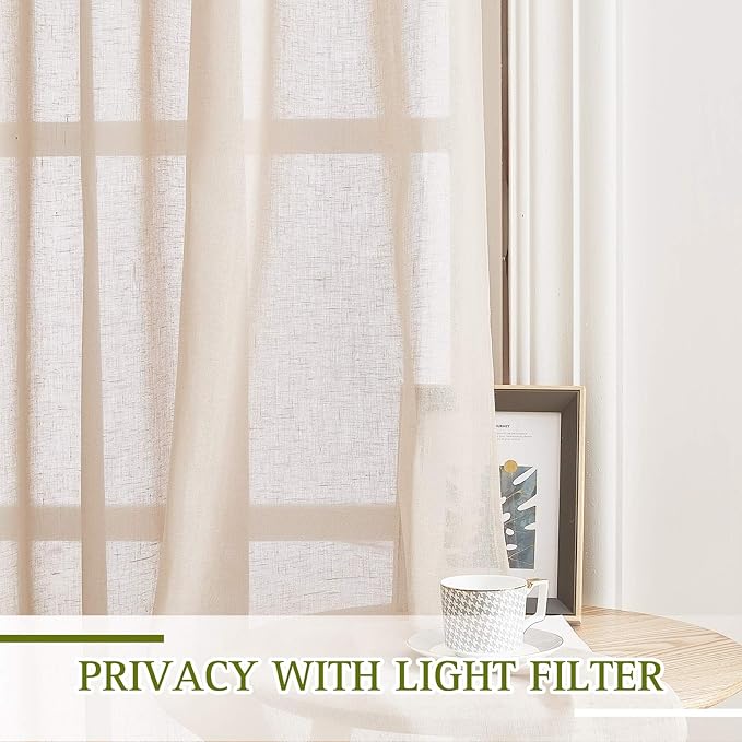 NICETOWN Flax Linen Sheer Curtains 108" Length - Image 3