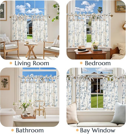 jinchan Floral Kitchen Curtains 24 Inch Linen Tier Curtains Farmhouse Cafe Half - Image 4