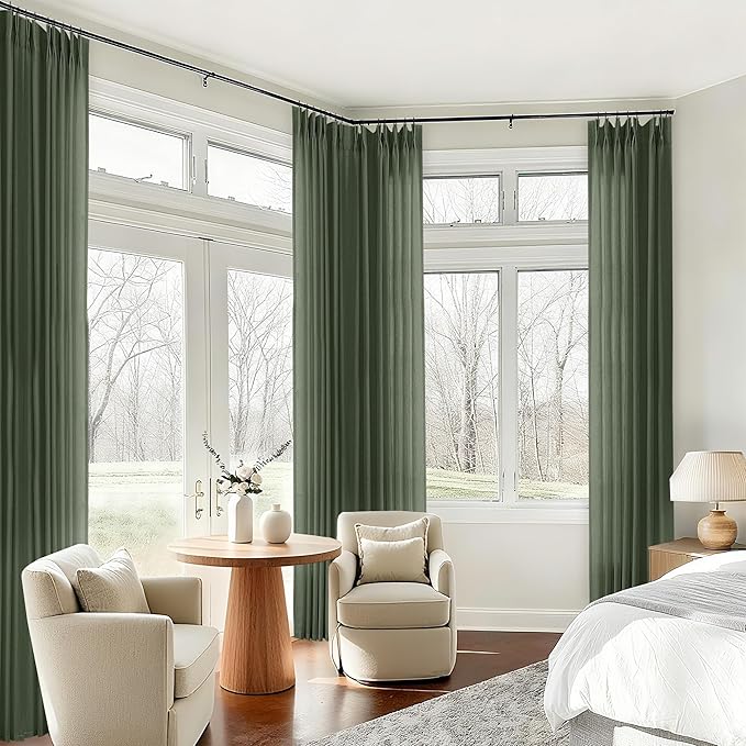 Olive Green Pinch Pleated Linen Curtains 108 Inches Long - Image 8