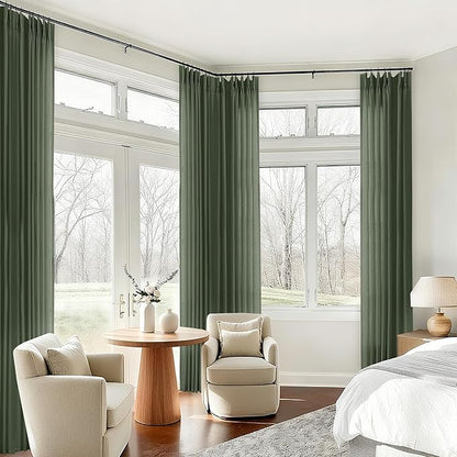 Olive Green Pinch Pleated Linen Curtains 108 Inches Long - Image 8