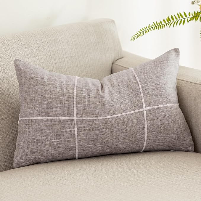 vctops Rustic Lattice Cotton Linen Decorative Throw Pillow Cover Embroidery by vctops