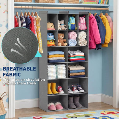 6 tier hanging closet organizer, 16 compartments dual on a desk or shelf