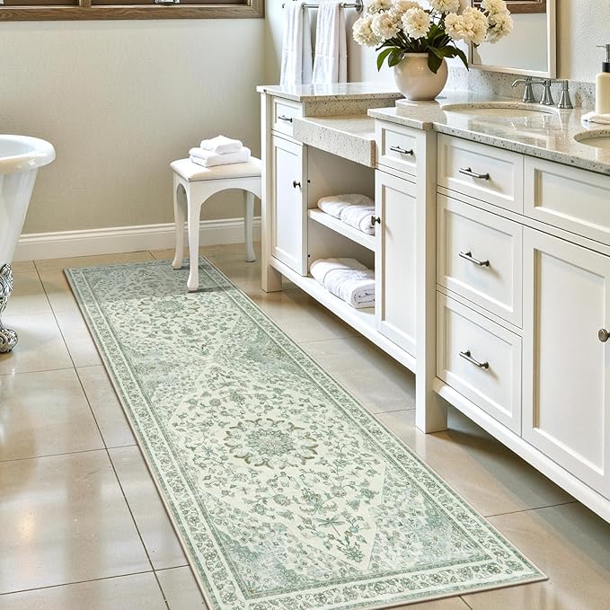 Moynesa Vintage Washable Green Runner Rug - Image 7